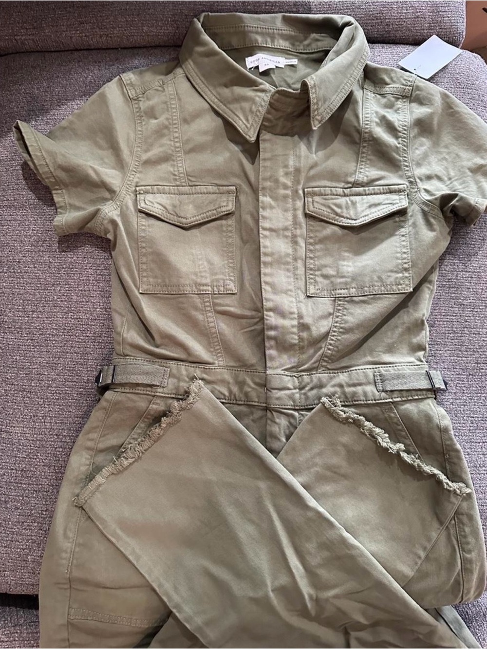 Good American Olive Green Short Sleeve Utility Jumpsuit
